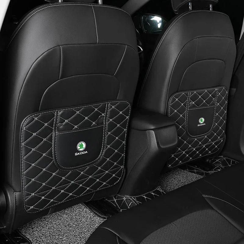 Car Anti-kick Pad Interior Pu Leather Auto Seat Back Protector Pads For Skoda Octavia MK2 MK3 2 3 A7 Fabia Karoq Kodiaq Superb Rapid Kamiq