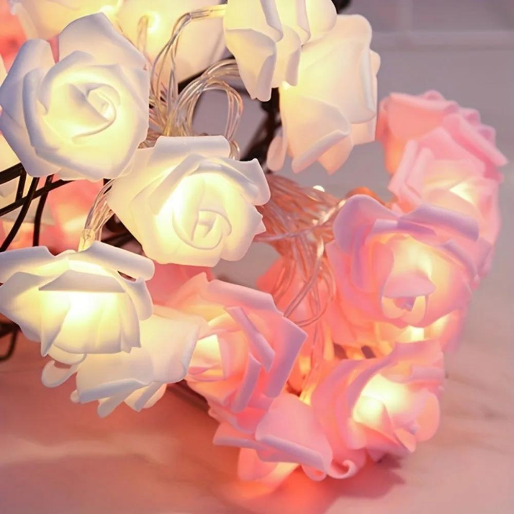 Rose-shaped LED light wreaths, wedding and birthday decorations, home and outdoor Christmas tree decorations, light strings