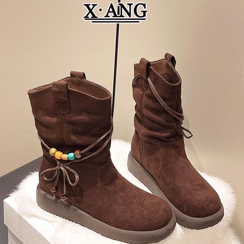 

Cowhide Maillard Brown Boots Women s Boots Short Boots Medium Boots Martin Boots Western Cowboy Boots Pile Boots 40