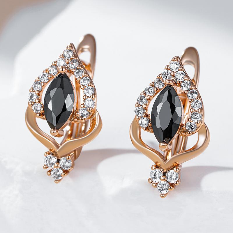 Wbmqda 585 Rose Gold Color Vintage Black Natural Zircon Drop Earrings For Women Luxury Ethnic Wedding Jewelry Accessories