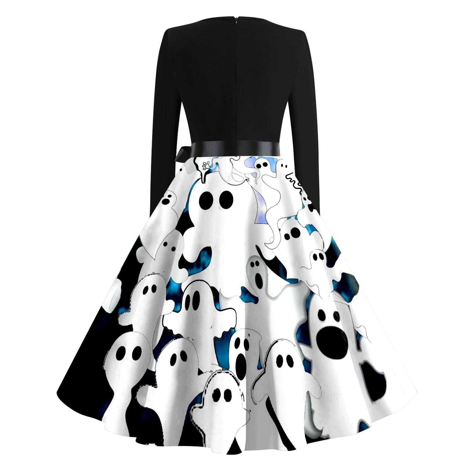 Женское винтажное платье с длинным рукавом для Хэллоуина и принтом 1950-х годов — фото 4