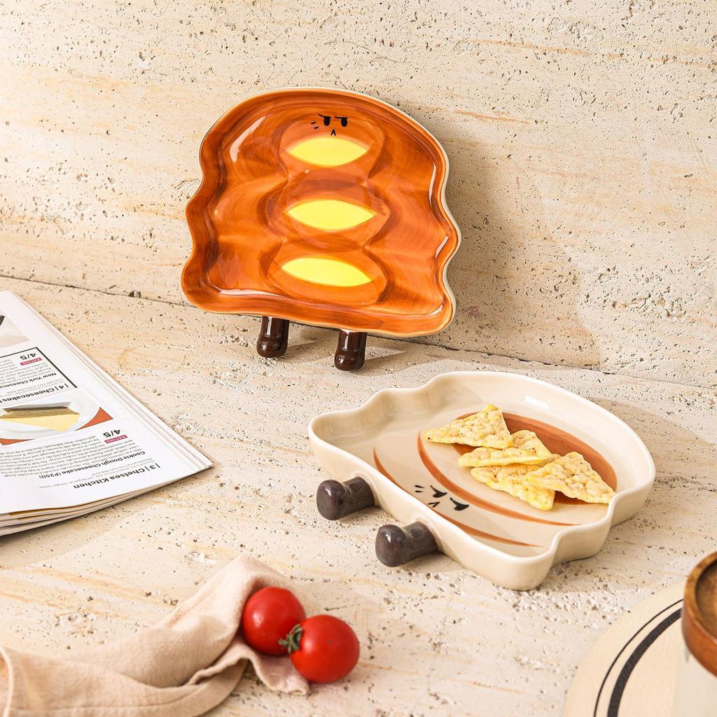 Creative Bread Shape Ceramic Plate Household Vegetable Plate One Person Food Cute Tableware Breakfast Plate Toast Plate Fruit Plate