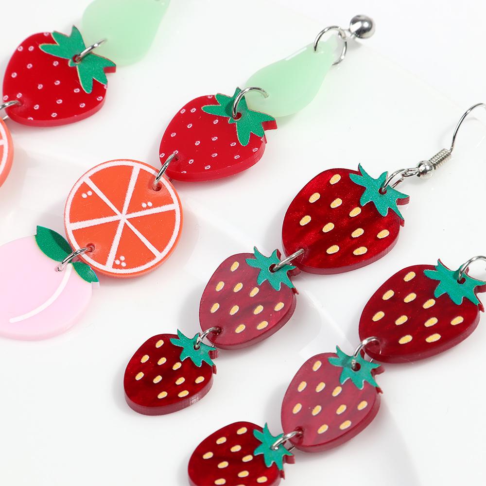 Lovely Acrylic Fruits Drop Earrings For Women Sweet Avocado Strawberry Orange Peach Dangle Earring Jewelry Accessory Gifts