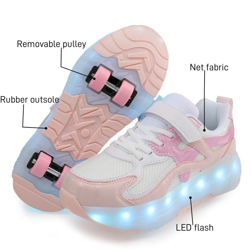 Children's Roller Skate Shoes For Boys And Girls Adult Quad-Wheel Flying Shoes With Lights And Charging Wheels Student Roller