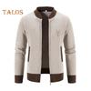 Fall Winter Sweater Coat with Side Pockets Round Neck Zip-up Slim Fit Thickened Long Sleeves Embroidery Daily Wear Work Dating Jacket