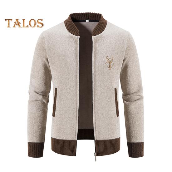 Fall Winter Sweater Coat with Side Pockets Round Neck Zip-up Slim Fit Thickened Long Sleeves Embroidery Daily Wear Work Dating Jacket