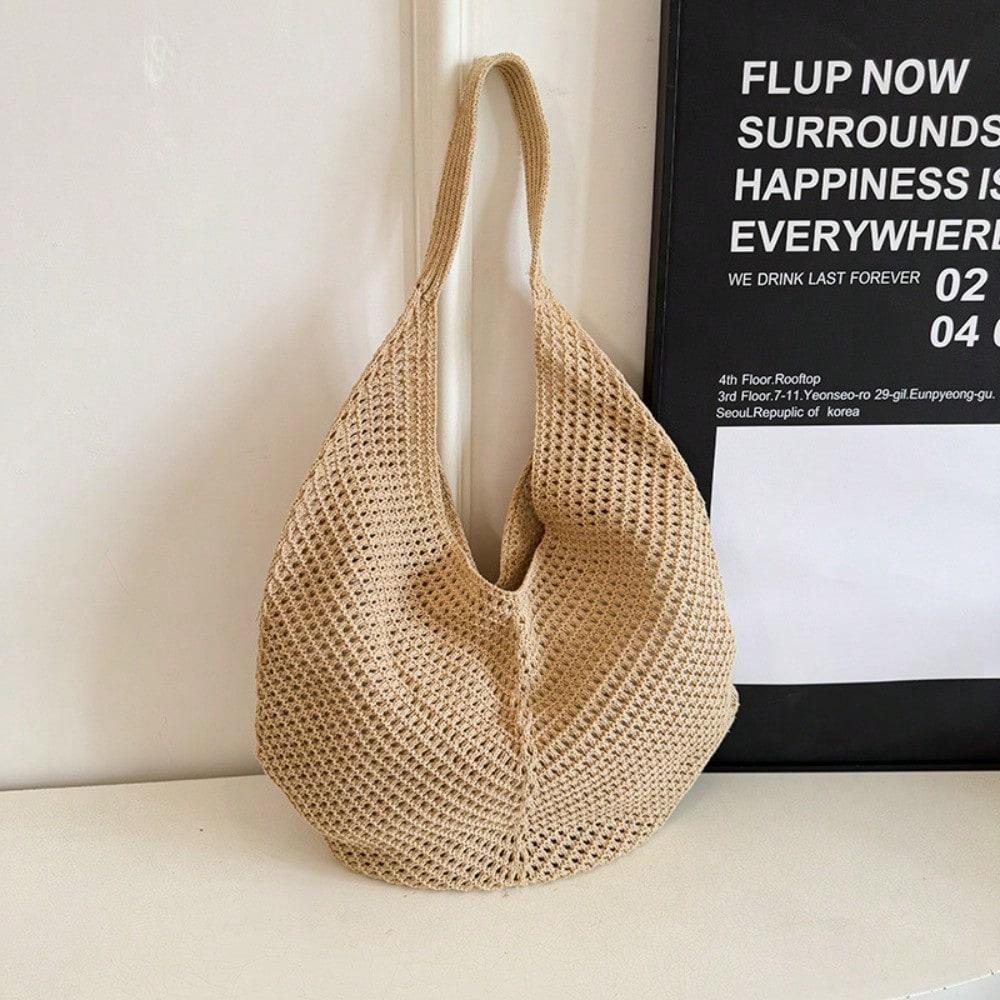 Sac cabas tissé ajouré pour femme, Sac de courses pour femme, Léger printemps et été, Léger et grande capacité khaki multicolore