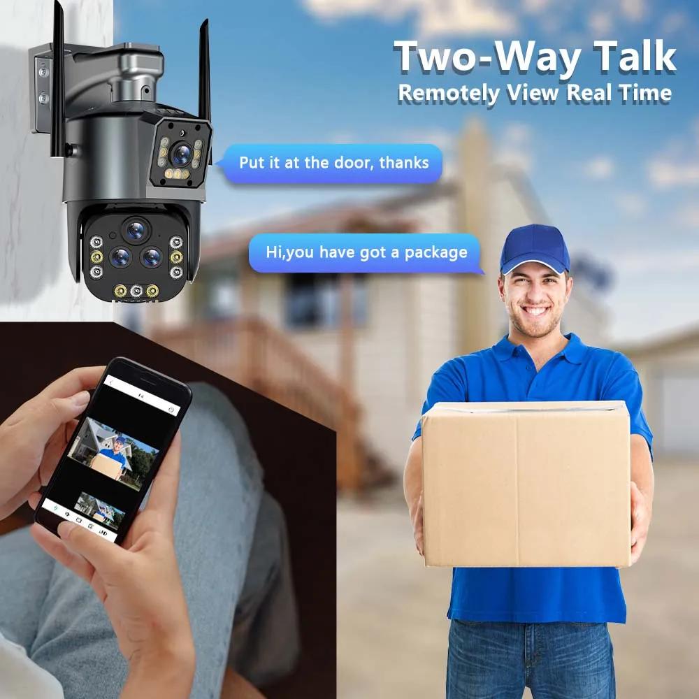 10K 20MP WiFi IP Camera 20X Zoom Four Lens Three Screen PTZ Cameras Outdoor 16MP 8K Video Surveillance Cam CCTV Security Camera