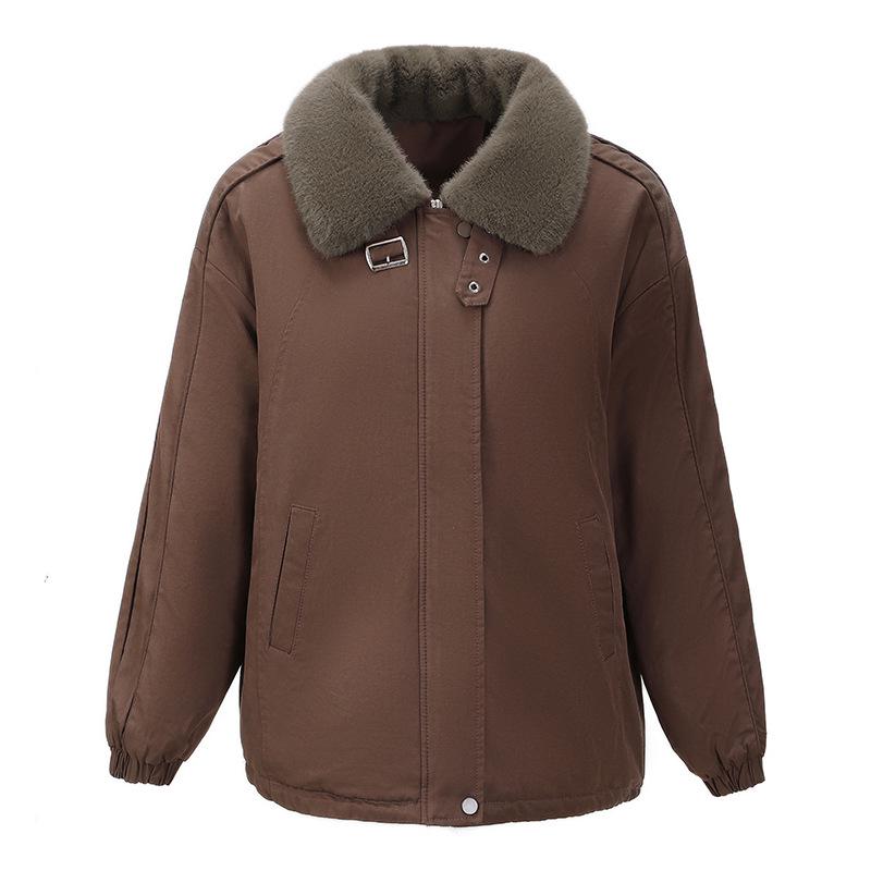 Stylish Velvet-Lined Winter Parka for Middle-Aged and Elderly Women - Warm, Thickened, Cotton Lapel Jacket