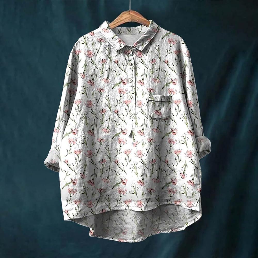 Stampa Floreale Vintage Deliziosa Camicia Casual in Lino