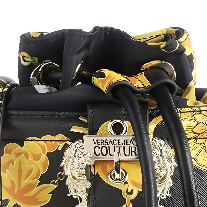 Versace Jeans Couture Baroque Print Micro Logo Synthetic Leather Bucket Bag Women bags Black 75VA4BF4ZS807G89