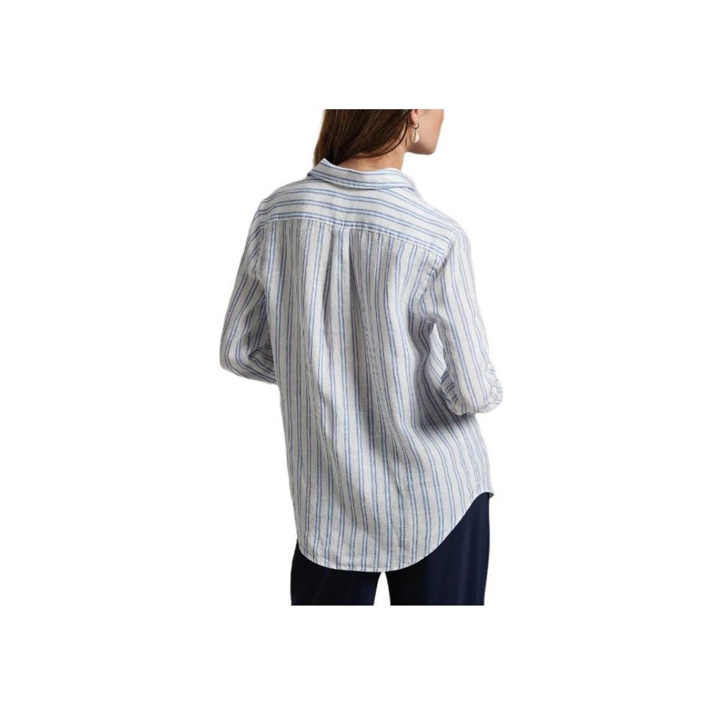Polo Ralph Lauren Striped Button Logo Long Sleeve Shirt Women Shirts Blue 211970691-007