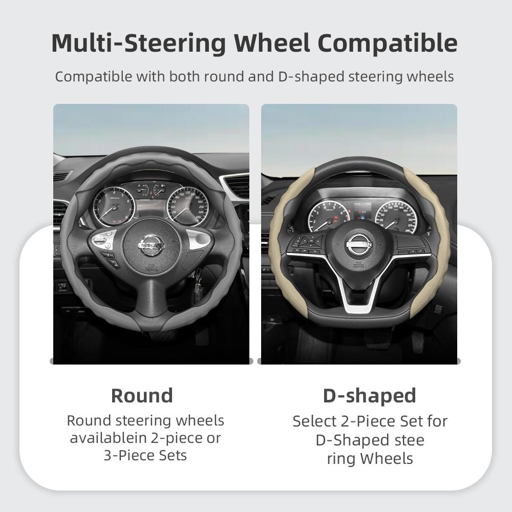 Suitable for Nissan Steering Wheel Cover with Wavy Sports Design, Breathable Leather, Segmented Anti-Slip, Sweat-Absorbing Protective Cover