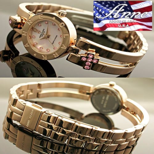 ANNE CLARK Women's Watch, AM1020 Series, Moving Heart & Cross Design, Natural Pink Shell Dial, Natural Diamonds, Skin-Friendly All-Stainless Steel (Pi