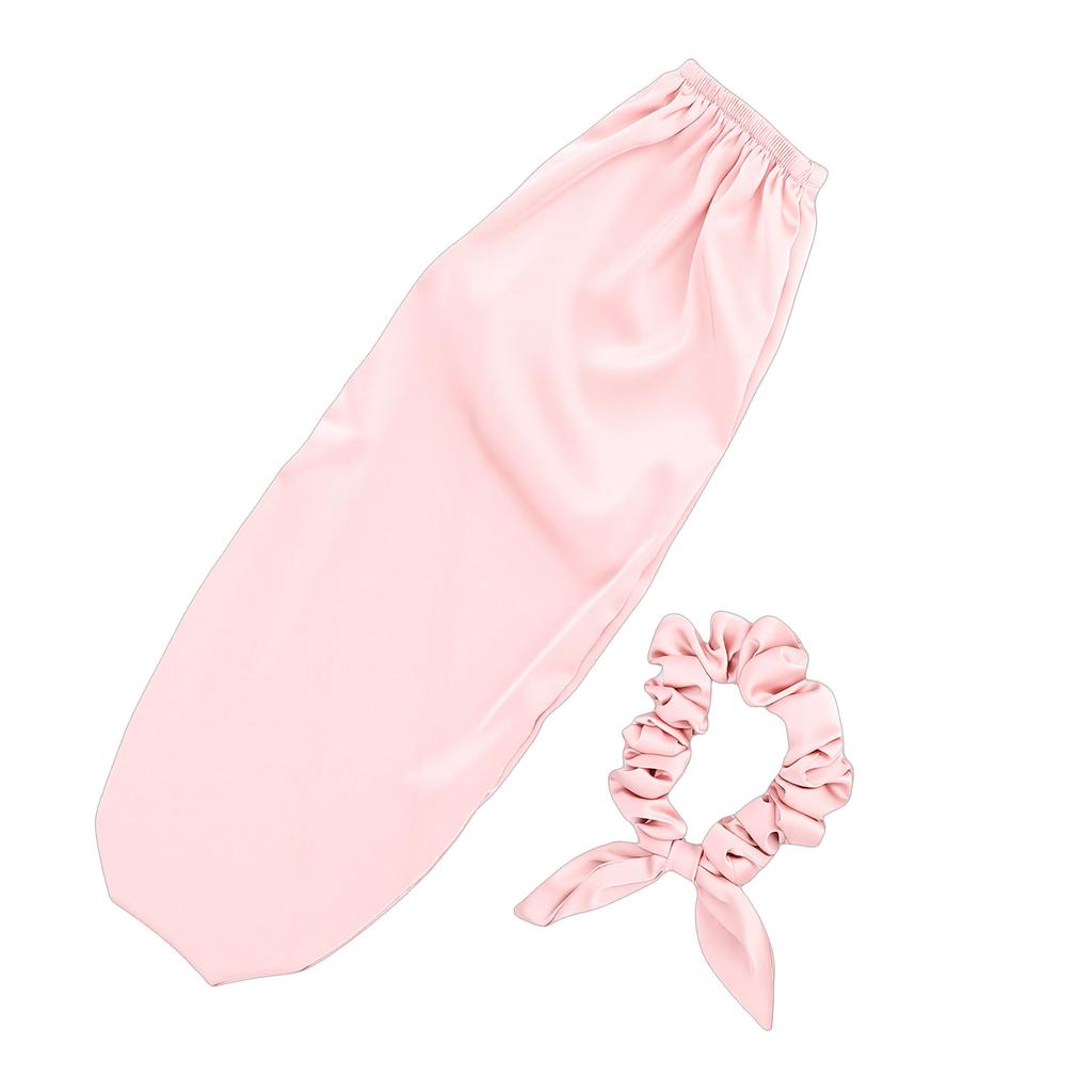 Bonnet for Sleeping Daily Usage 2 In 1 Hair Ties and Curly Hair Bonnet with Elastic Scrunchie Pink