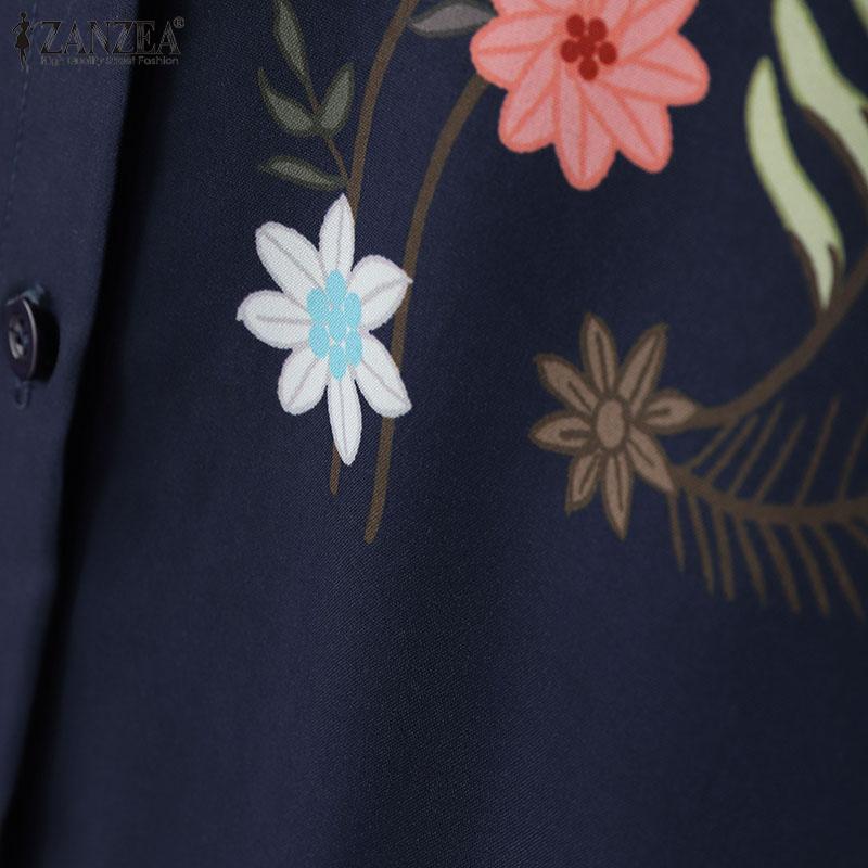 ZANZEA Womens Turn Down Collar Loose Half Sleeve Floral Print Shirts