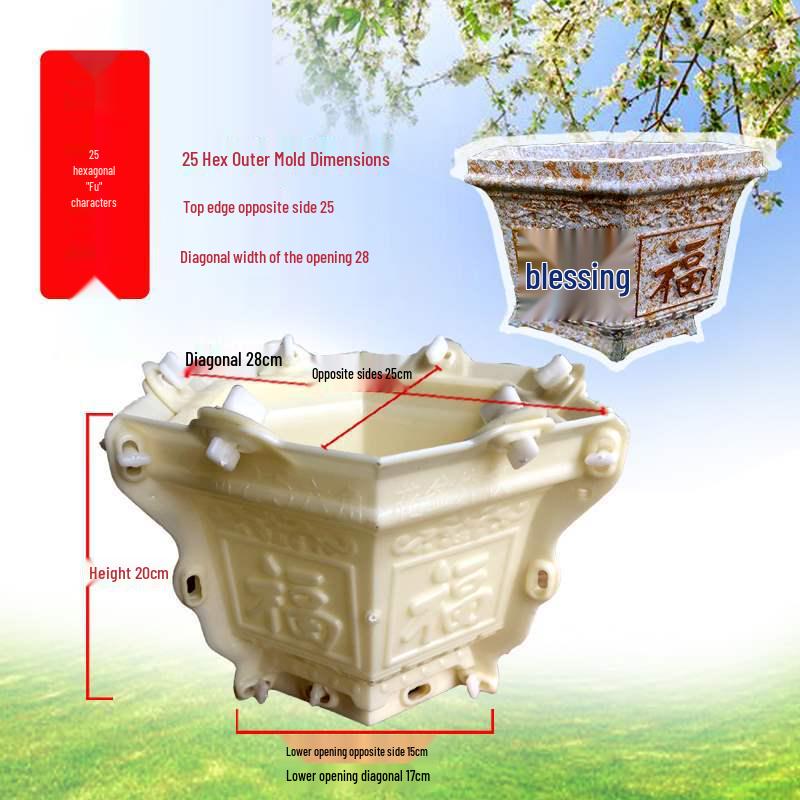 Extra Large Hexagonal Roman Column Cement Flower Pot Mold - Full Set DIY Model