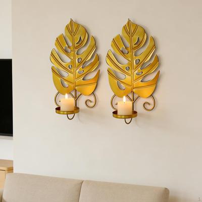 2x Portavelas de Hoja para Montar en Pared Figura Accesorios Decorativos Dorados para Escritorio