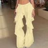 Damen Color Ruffle Splicing Strap Lockere Hose