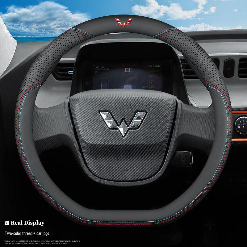 Wuling Steering Wheel Cover: Genuine Leather, Universal Fit for S S1 S3 & Rongguang V Trucks, All-Season Grip