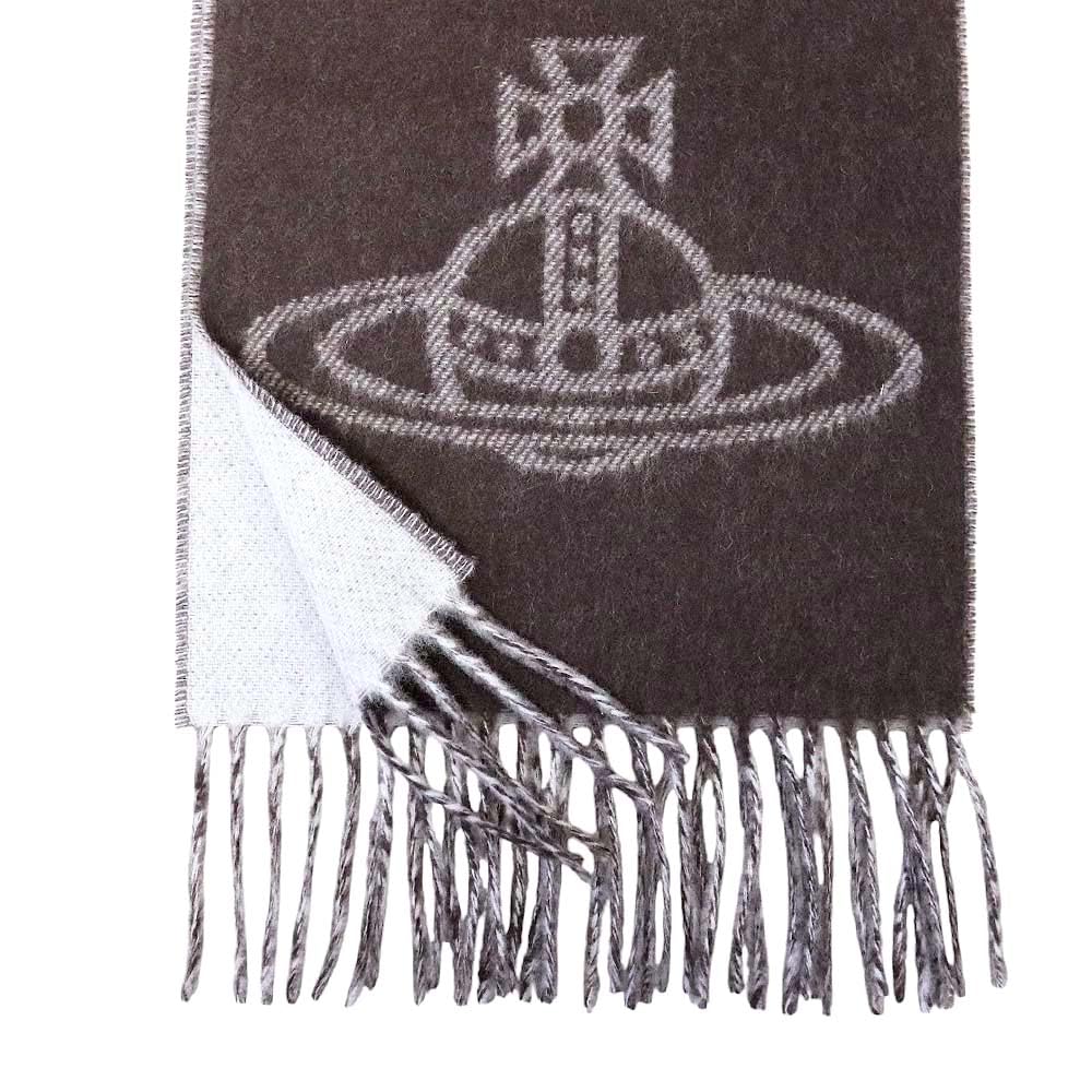 Vivienne Westwood wool scarf with a large AW25 MUFFLER, 100% logo, (brown)
