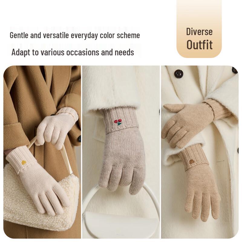 JIUMU Women's Pure Wool Thickened Winter Touchscreen Gloves