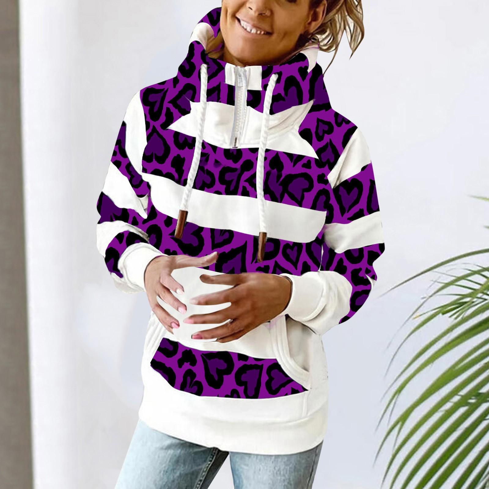 

Женский свитер с леопардовым принтом и капюшоном, красочная повседневная рубашка с длинным рукавом и принтом XXL фиолетовый