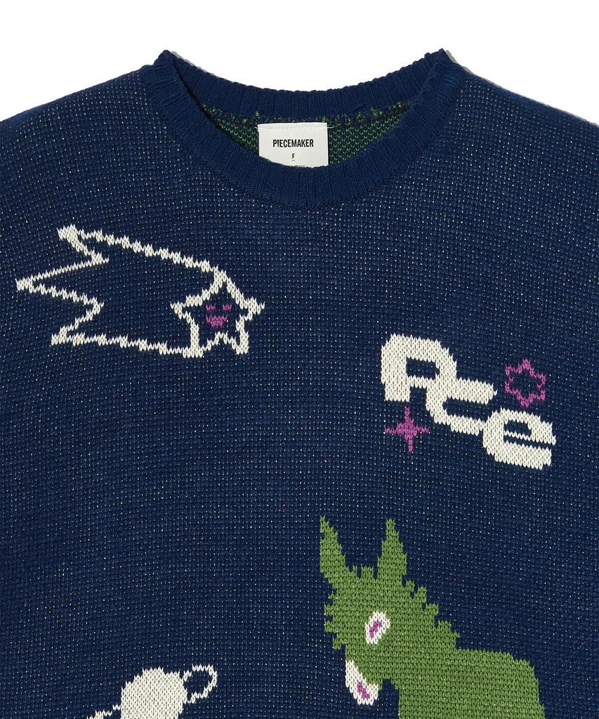 PEACE MAKER Donkey Jacquard Knit Pullover (Navy)