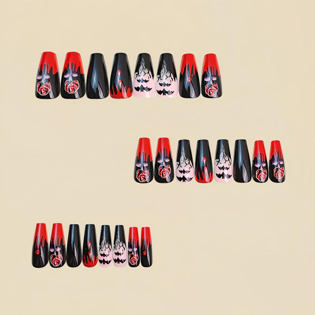 Elegant Fake Nail Halloween Party Accessory Glossy Pumpkin Art Lightweight Long Wear Nail Enhancement 24pcs/set