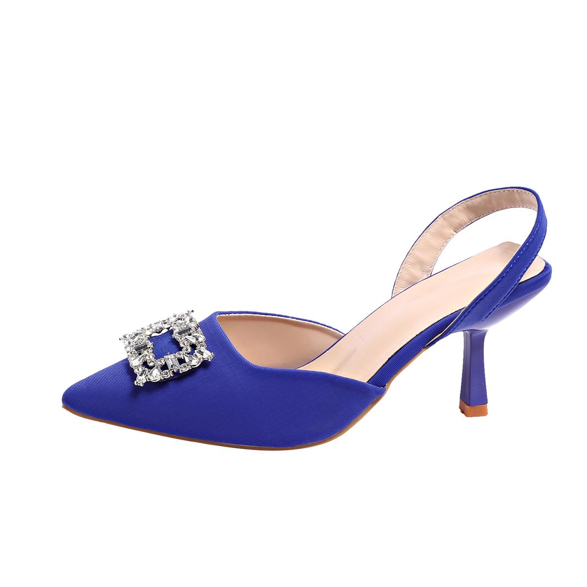 

Fashion Luxury Rhinestone Women s Sandals 2025 New Brand Designer Womenswear Sexy Pointed High Heels Elegant Slip on Party Dress Sandals 35 синий