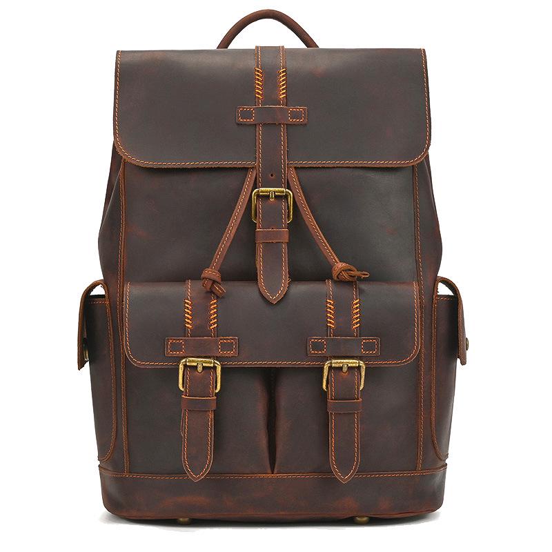 Vintage Crazy Horse Leder Rucksack für Damen und Herren - Echte Leder Reise- und Schultasche