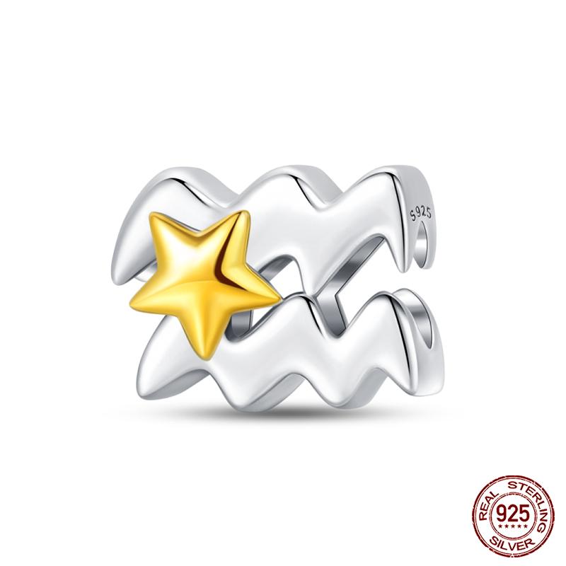 Kupfer 12 Sternbilder Anhänger Goldener Stern Tierkreis Perlen Passend für Qikaola Original Armbänder DIY Geburtstags Schmuck Geschenke