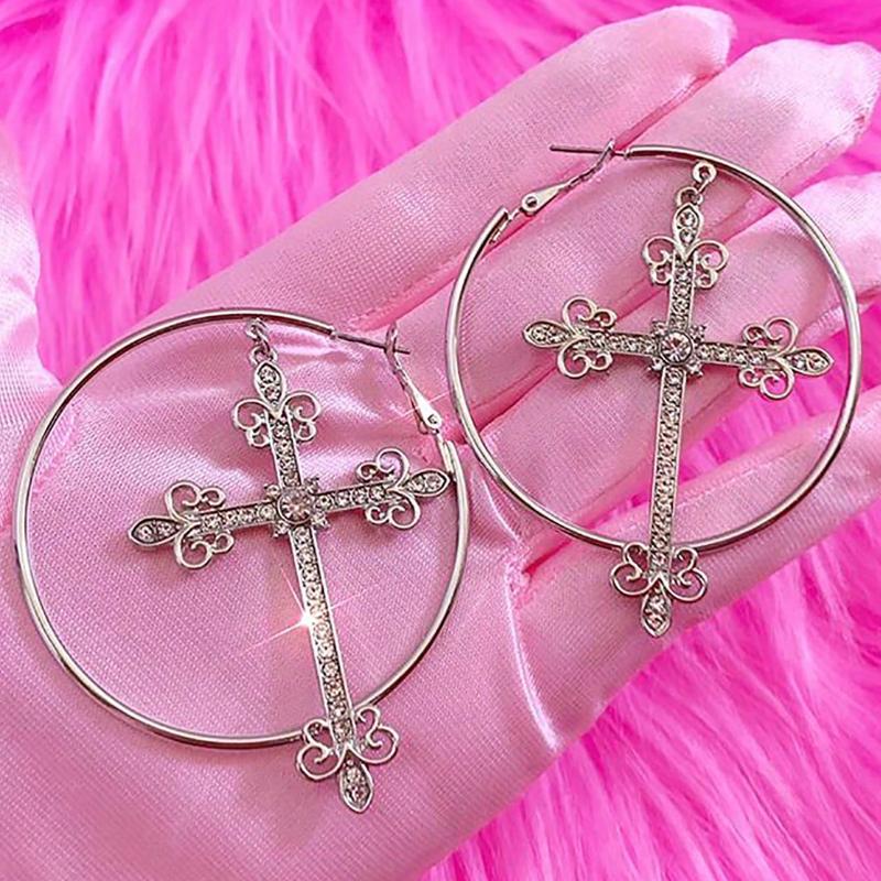 Vintage Gotyckie Kolczyki Koła z Cyrkoniami, Kolczyki dla Kobiet na Święta i na Co Dzień