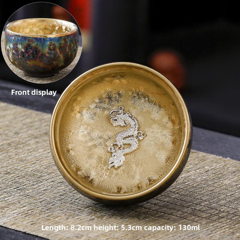 Silver-inlaid Colorful Peacock Gilded Jianzhan Kung Fu Tea Cup Personal Exclusive Master Cup Pure Hand-made Tea Cup