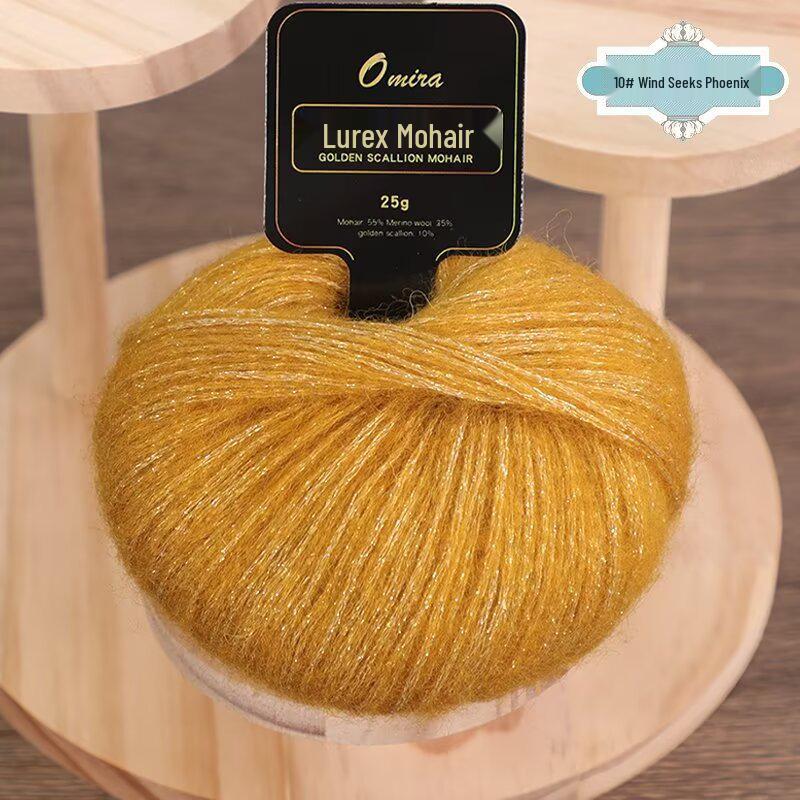 Gold Lurex Mohair Silk Yarn 25g for Knitting Scarves, Gloves, Hats, and Shawls