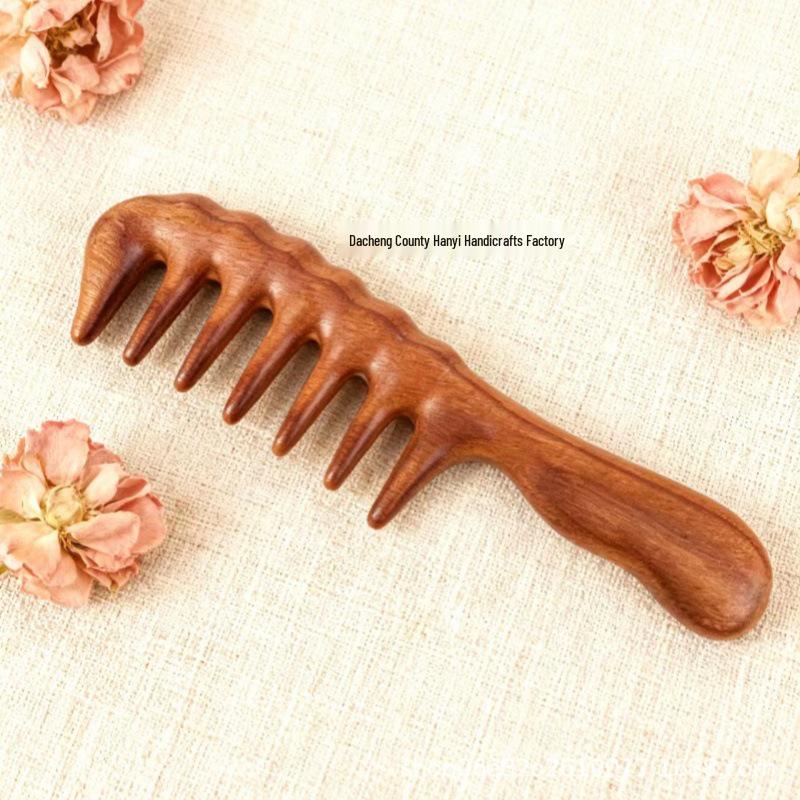 Sandalwood Large-Tooth Round-Handle Comb for Meridian and Gua Sha Massage
