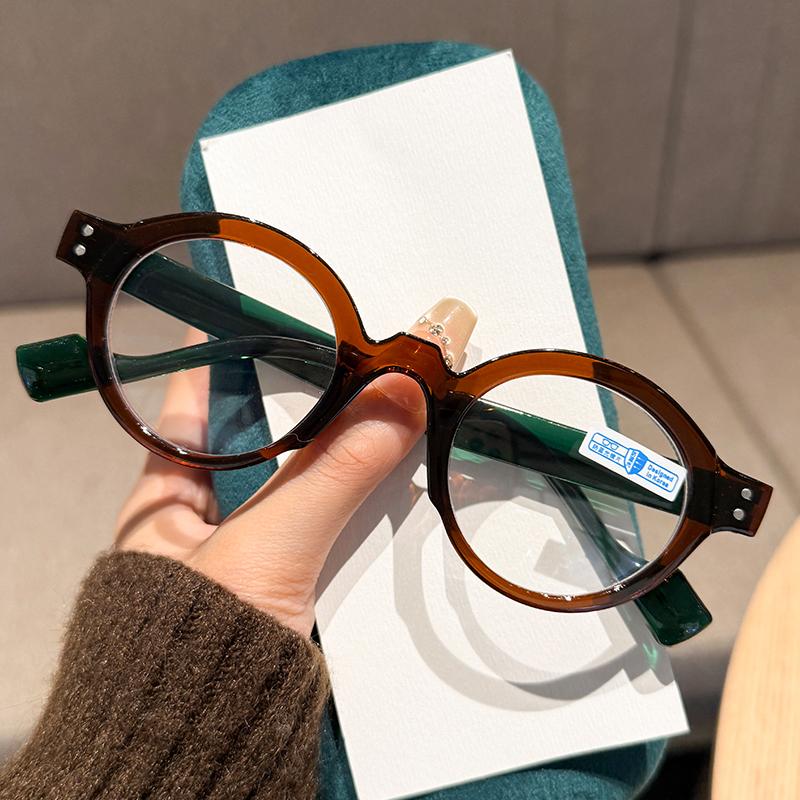 New Round Frame Presbyopia Glasses Men's and Women's Fashionable Anti Blue Light Thick and Heavy Sense Diopter To +4.0
