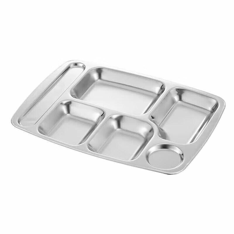Huihuang 8 304 Stainless Steel 6-Compartment Cafeteria Tray (10-Pack)