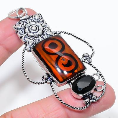 Natural Dicorich Glass,Spinel Gemstone 925 Sterling Silver Pendant 3.07" D0i66