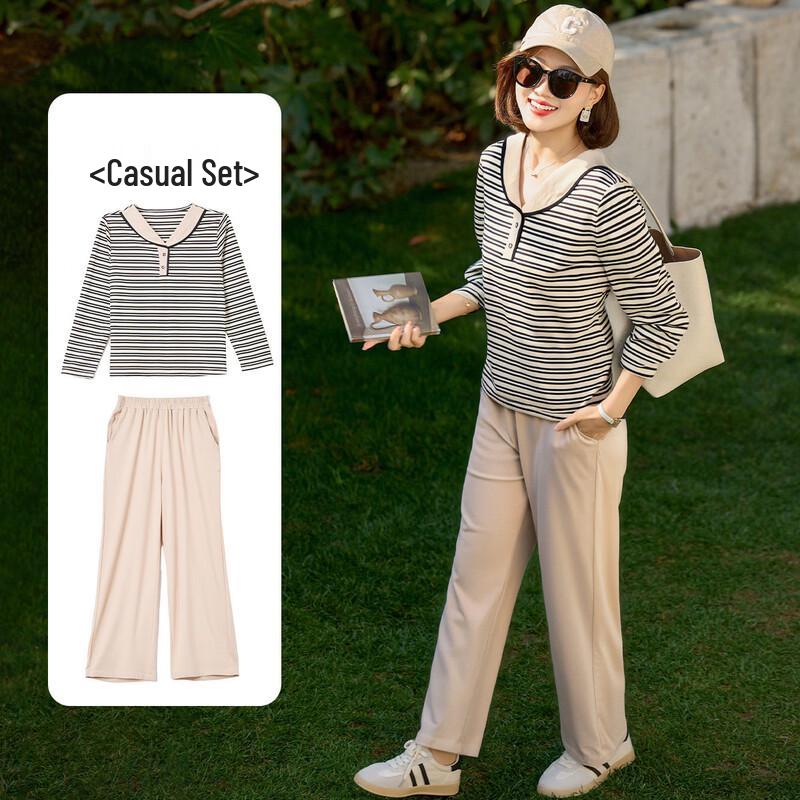 

Women s Striped Long-Sleeve T-Shirt & High-Waisted Pants Casual Set 5XL