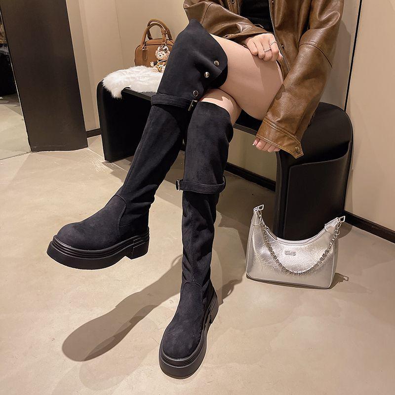 Stylish Two-Way Fold-Over Thick-Soled Women's Chunky-Heeled Knee-High Riding Boots for Autumn/Winter 2025.