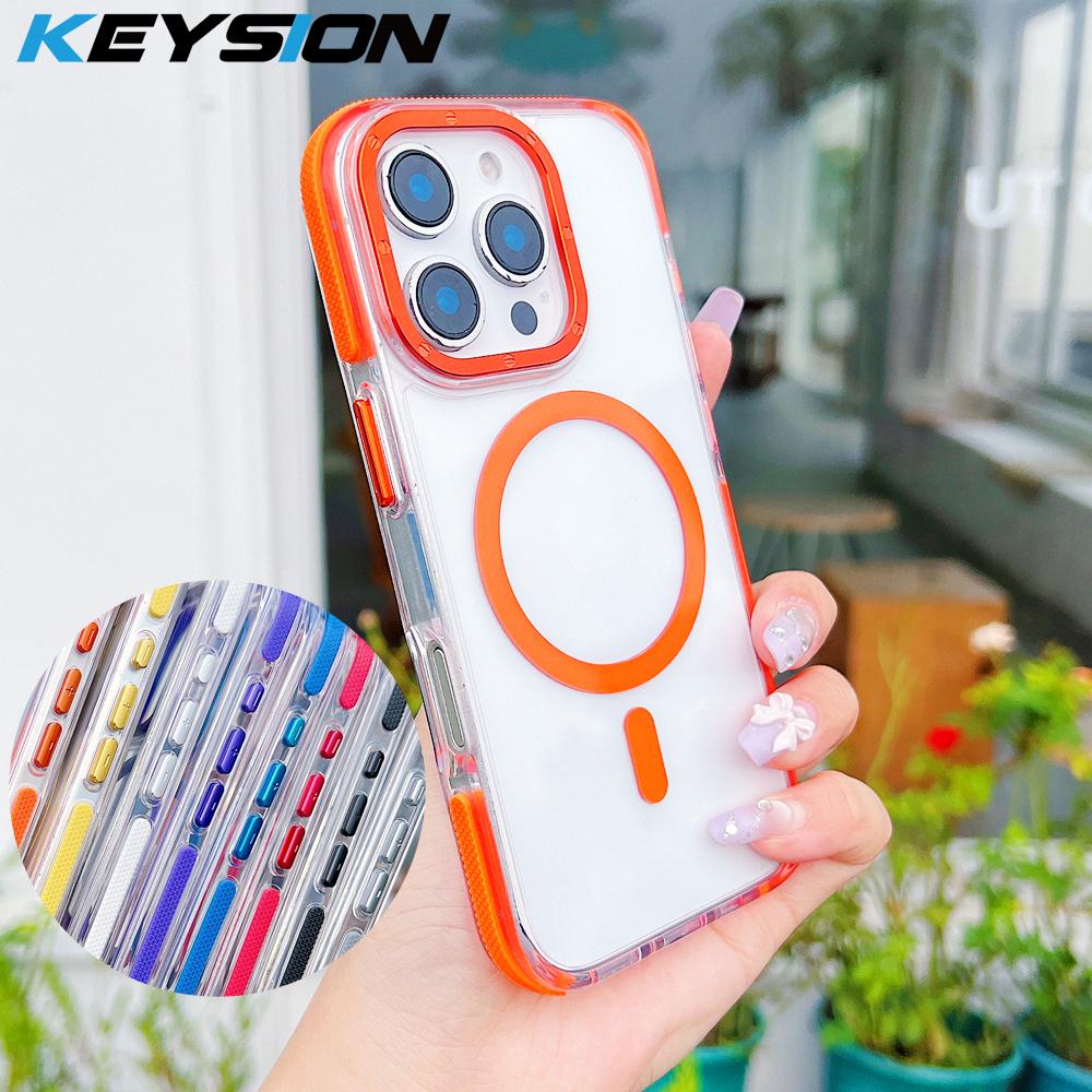 KEYSION Transparent Magnetic Case for MagSafe for iPhone 16 Pro Max Wireless Charging Shockproof Phone Cover for iPhone 16 Plus