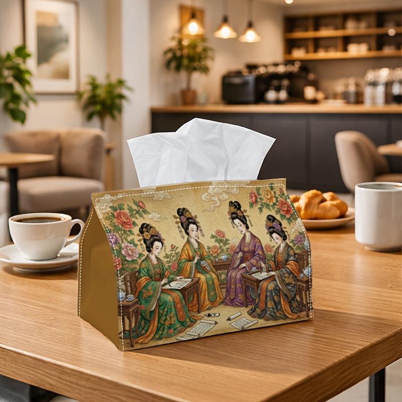 1pc Traditional Chinese Tissue Box with Noblewoman Figure & Garden - Elegant Suitable for Rolls/Facial Tissues/Paper Napkins Storage Organizer, Napkin