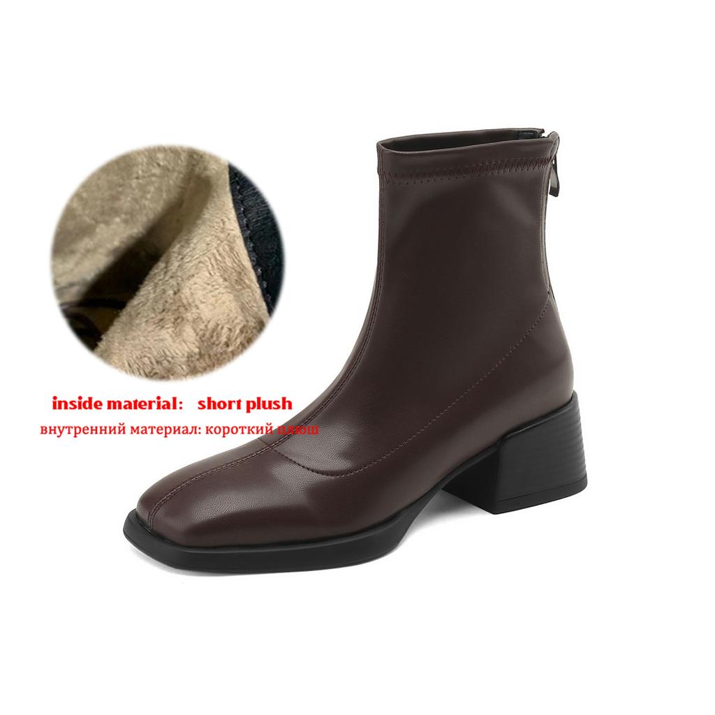 Krazing Pot Microfiber Autumn Winter Shoes Thick Med Heels Size 43 Chelsea Boots Zipper Ankle Boots