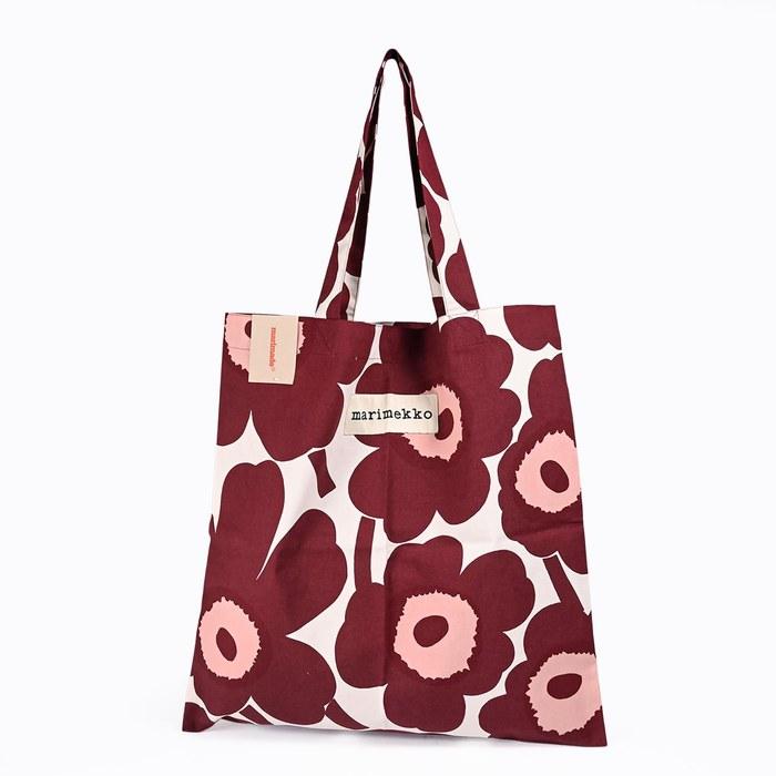 Marimekko Tote Bag Unikko Burgundy Fabric Women's Nordic Design Large