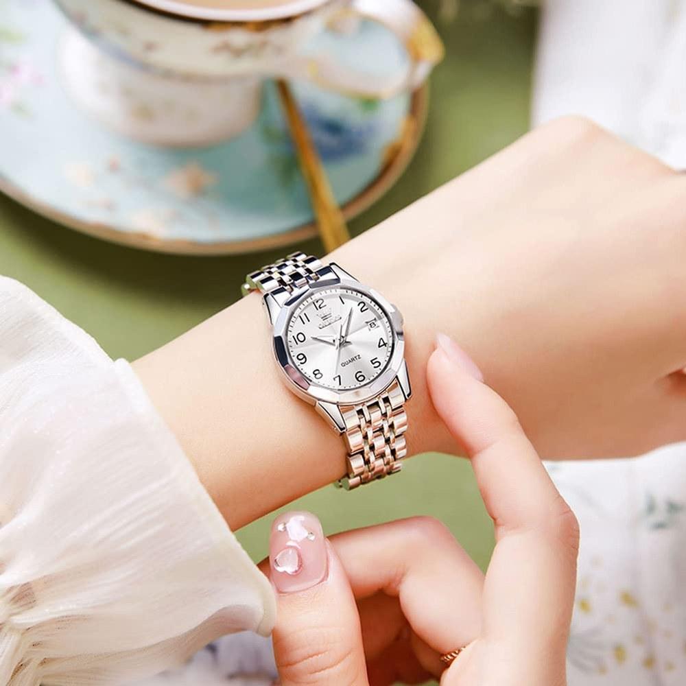 OLEVS Women's Quartz Watch Elegant Waterproof Business Japan Movement Date Luminous White Valentine's Day Gift