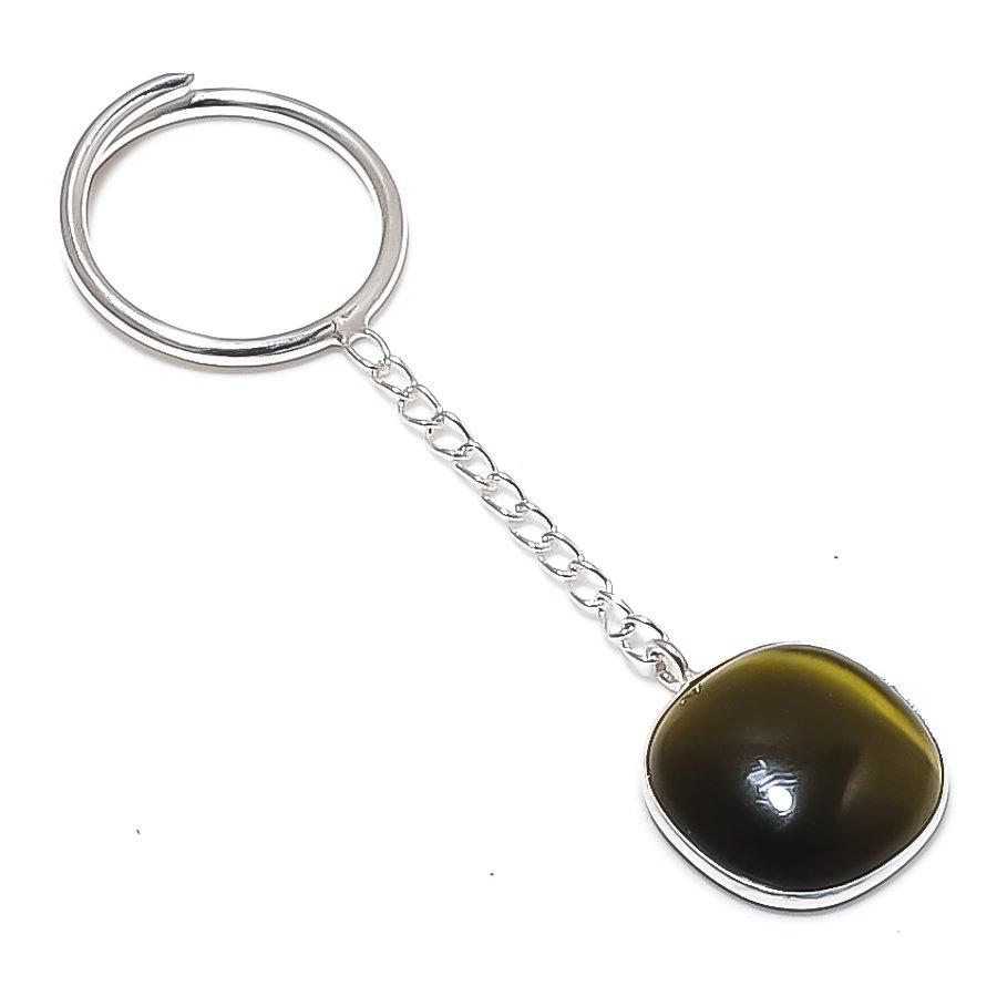 Natural Green Monalisa Gemstone 925 Sterling Silver Jewelry Keychain 3.15  ETC-13845