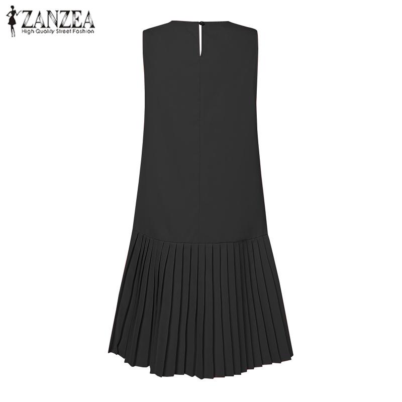 ZANZEA Damska letnia sukienka bez rękawów, na co dzień, plisowana
