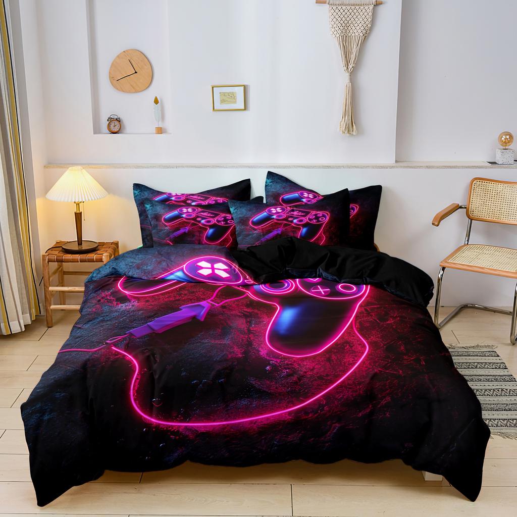 3pcs Video Game Controller Mouse Keyboard Headphone Pattern Duvet Cover Set - Modern Fashionable Cool Gamepad Print