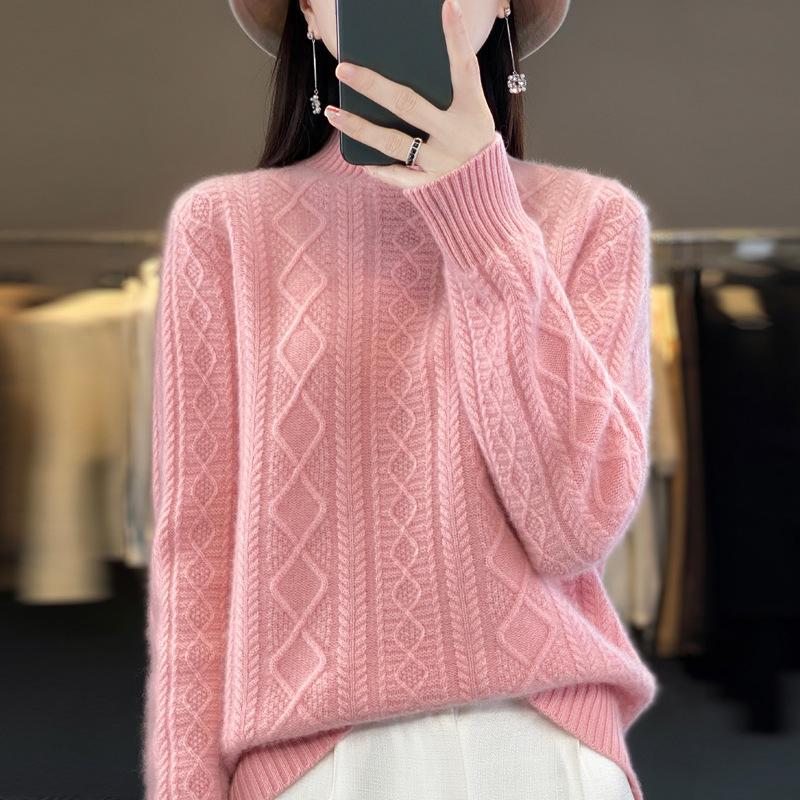 High Neck Pullover Sweater Women's Fall and Winter Loose Thickened Knit Sweater Short Bottoming Shirt